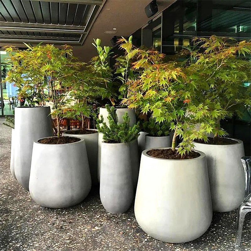 玻璃钢椭圆花盆商场酒店美陈简约组合户外白色花瓶花器装饰定制款