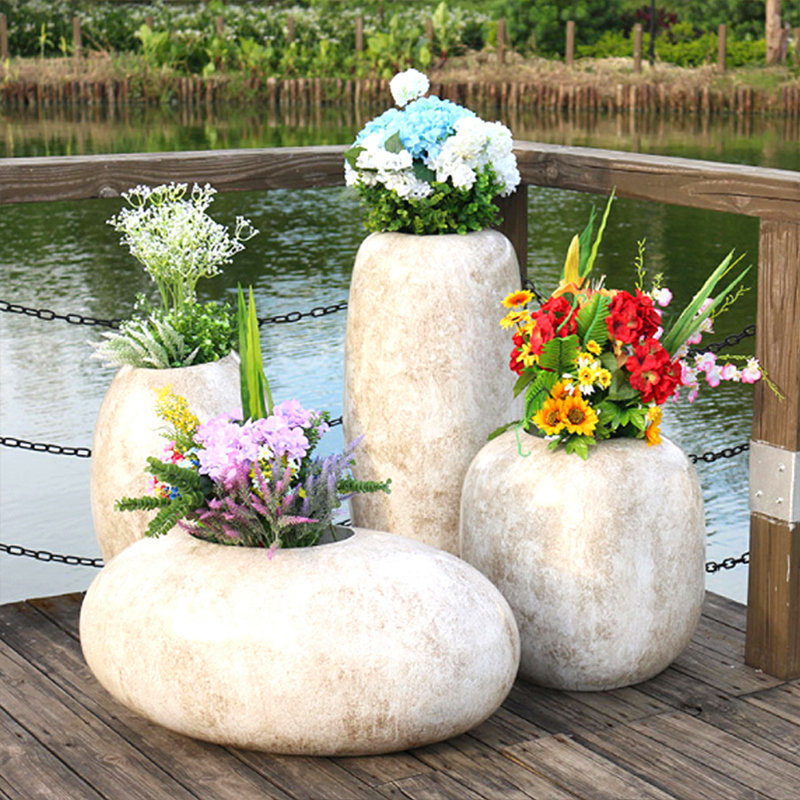 玻璃钢花箱商场美陈花盆户外移动花槽园林景观异形花钵白色大花坛