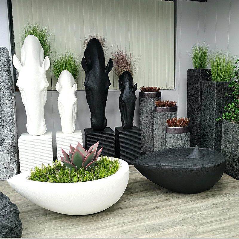 玻璃钢花盆组合商场酒店市政种植花器FRP户外椭圆落地大花钵厂家